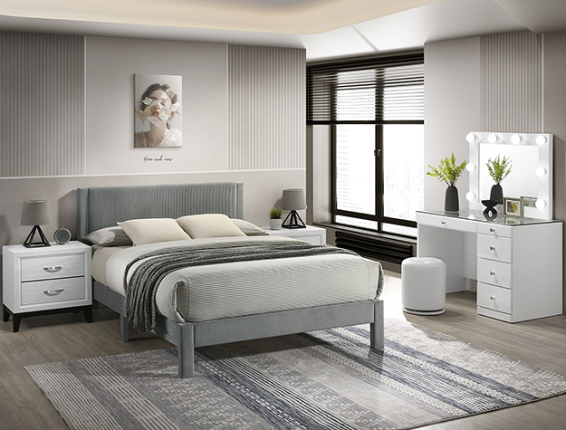LUCIA light gray upholstered modern bed frame