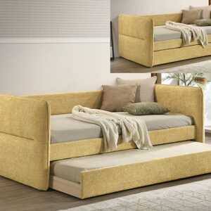 PHILIPA gold upholstered daybed with pull-out trundle