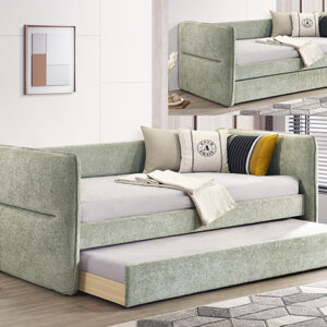 PHILIPA green upholstered daybed with pull-out trundle