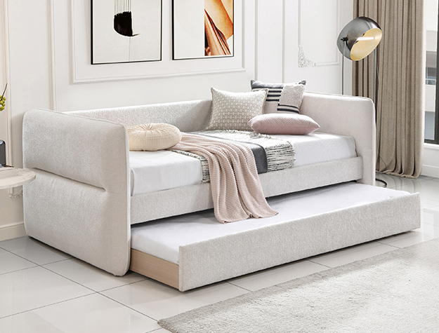 PHILIPA oatmeal tweed upholstered daybed with pull-out trundle
