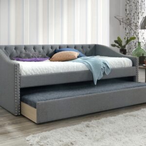 LORETTA tufted upholstered daybed with trundle and nailhead trim