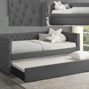 TRINA gunmetal grey upholstered daybed with trundle