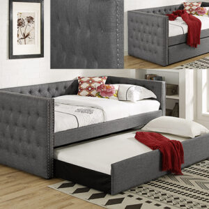 TRINA grey upholstered daybed with trundle