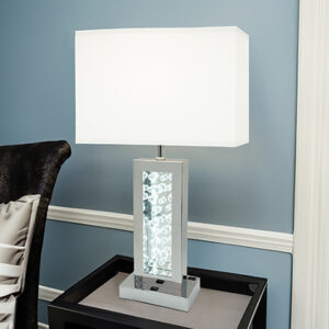 Modern chrome LED accent table lamp with illuminated interior