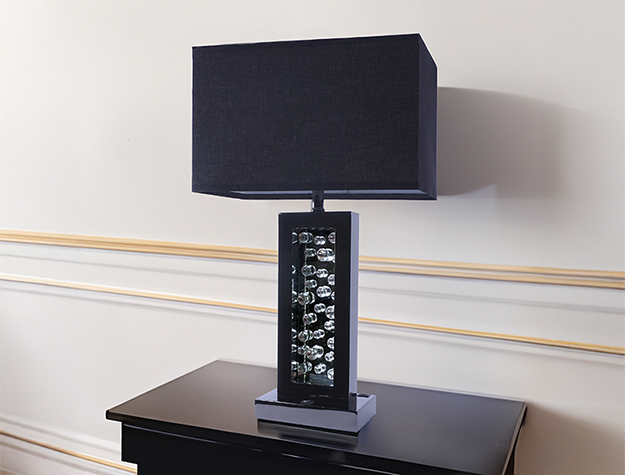 Modern black LED accent table lamp with illuminated interior