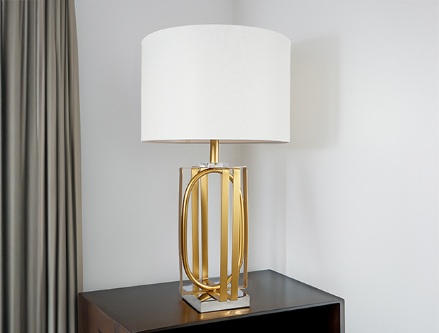 Modern gold table lamp with fabric shade
