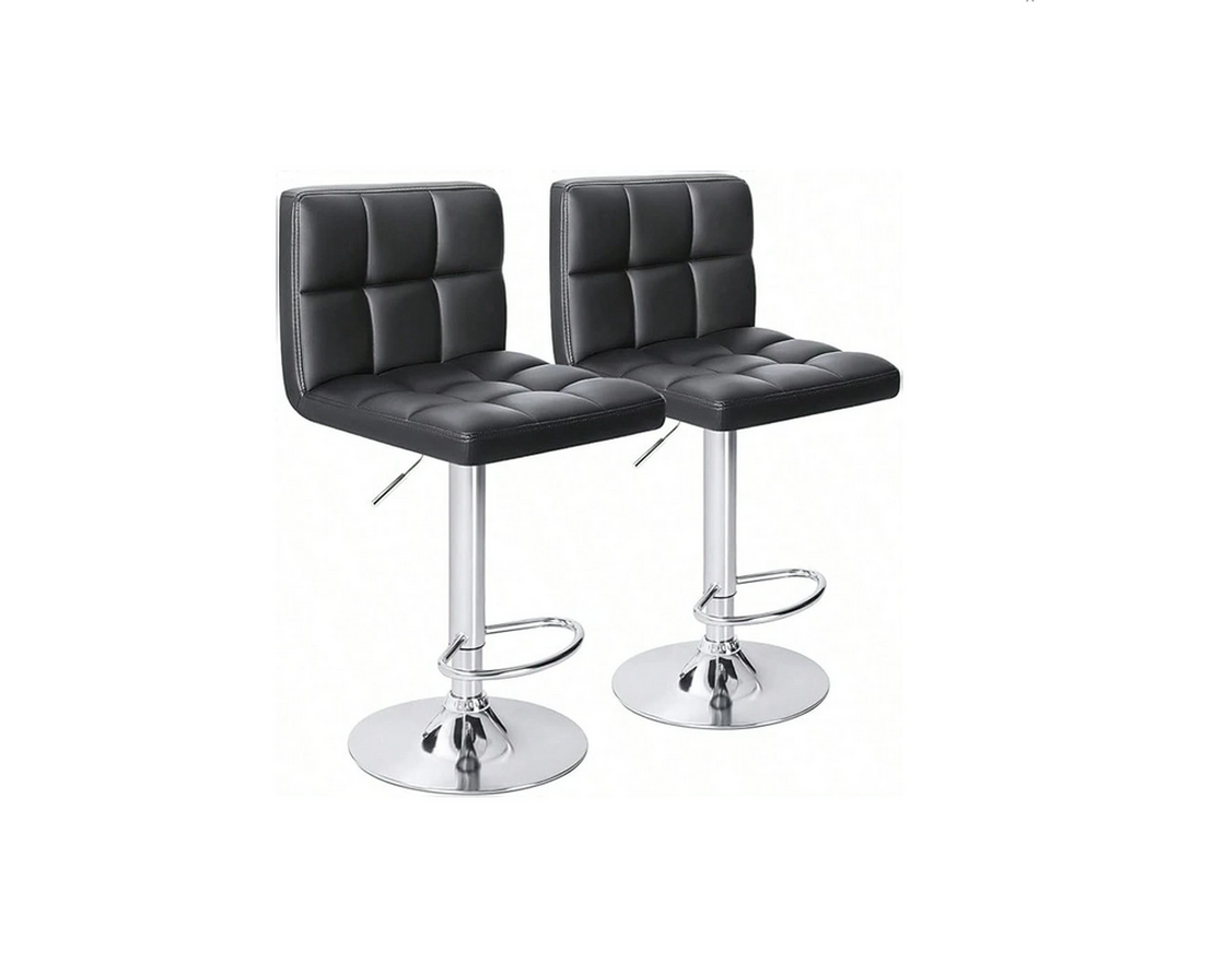 Black adjustable barstool with chrome base and padded seat