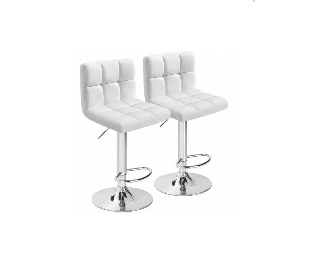 White adjustable barstool with chrome base and padded seat