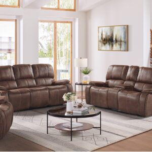 Atlantis Heritage Brown reclining living room set with sofa, loveseat, and recliner
