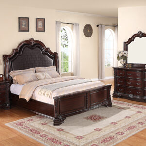 Crown Mark B1100 dark cherry wood bedroom set with bed, dresser, mirror, and nightstand