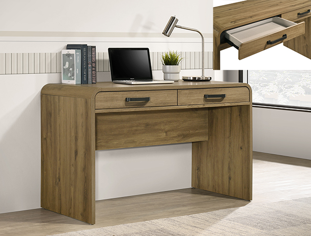 Light brown modern writing desk with two drawers