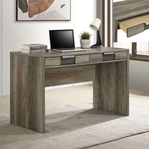 Grey and brown modern writing desk with storage drawers