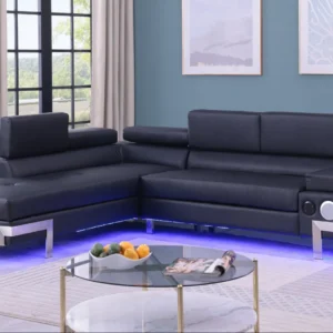 Modern black LED sectional sofa with built-in speakers and contemporary chaise design