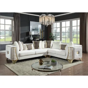 Luxury cream sectional sofa with gold accents and contemporary glam design