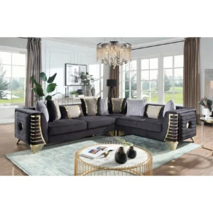 Luxury black sectional sofa with gold accents and contemporary glam design