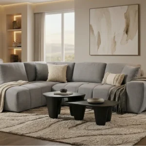 Modern cream sectional sofa with oversized plush seating and contemporary curved design