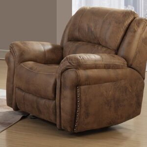 U0903 Saddle recliner chair with leather-look upholstery, nailhead trim, and manual reclining function