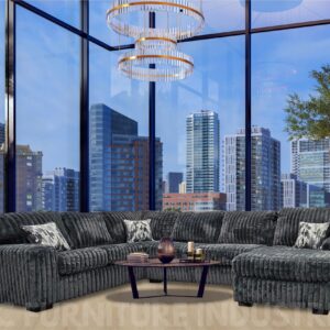 Alison Hugo Grey sectional sofa with chaise in modern ribbed fabric upholstery