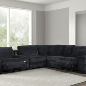 black power reclining sectional with bluetooth speakers and plush fabric