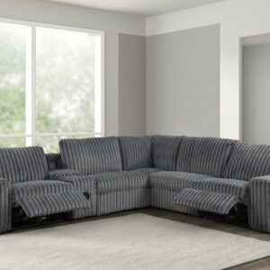 charcoal power reclining sectional with bluetooth speakers and plush fabric