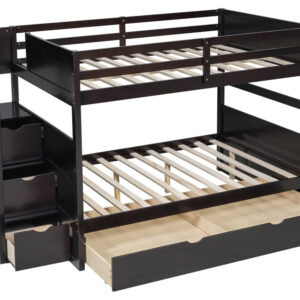 Full over full bunk bed with built-in staircase storage and pull-out twin trundle