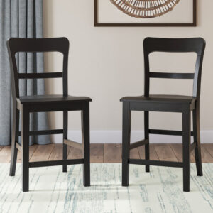 Black wood counter height barstool with ladder back design