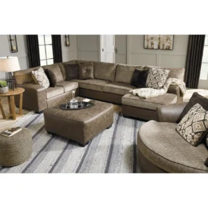 Large brown sectional sofa with rustic contemporary design and matching oversized ottoman