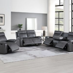 grey reclining sofa and loveseat set with modern design and plush seating in contemporary living room