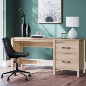 Natural wood office desk with two drawers and minimalist modern design