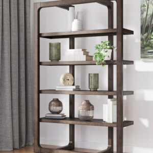 Modern open shelf wood bookcase with contemporary frame design