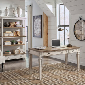 Farmhouse two-tone office desk with wood top and white distressed legs