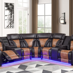 brown power reclining sectional with LED lights and power headrests