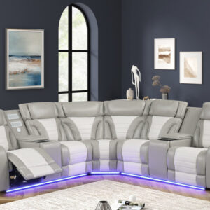 gray power reclining sectional with LED lights and power headrests