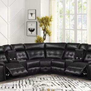 black reclining sectional with cup holders and padded seating modern design