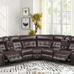 espresso brown reclining sectional with cup holders and padded seating