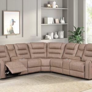 brown reclining sectional with cup holders and padded seating modern design