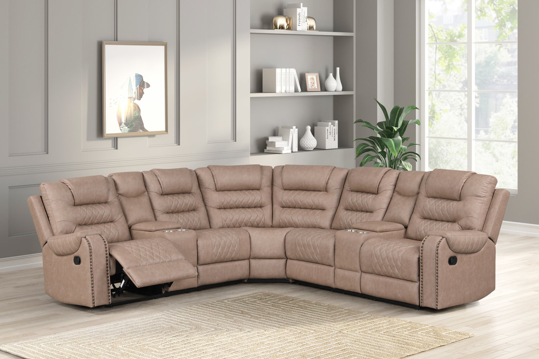 brown reclining sectional with cup holders and padded seating modern design