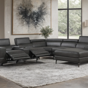 gray power reclining sectional with chaise and adjustable headrests modern design