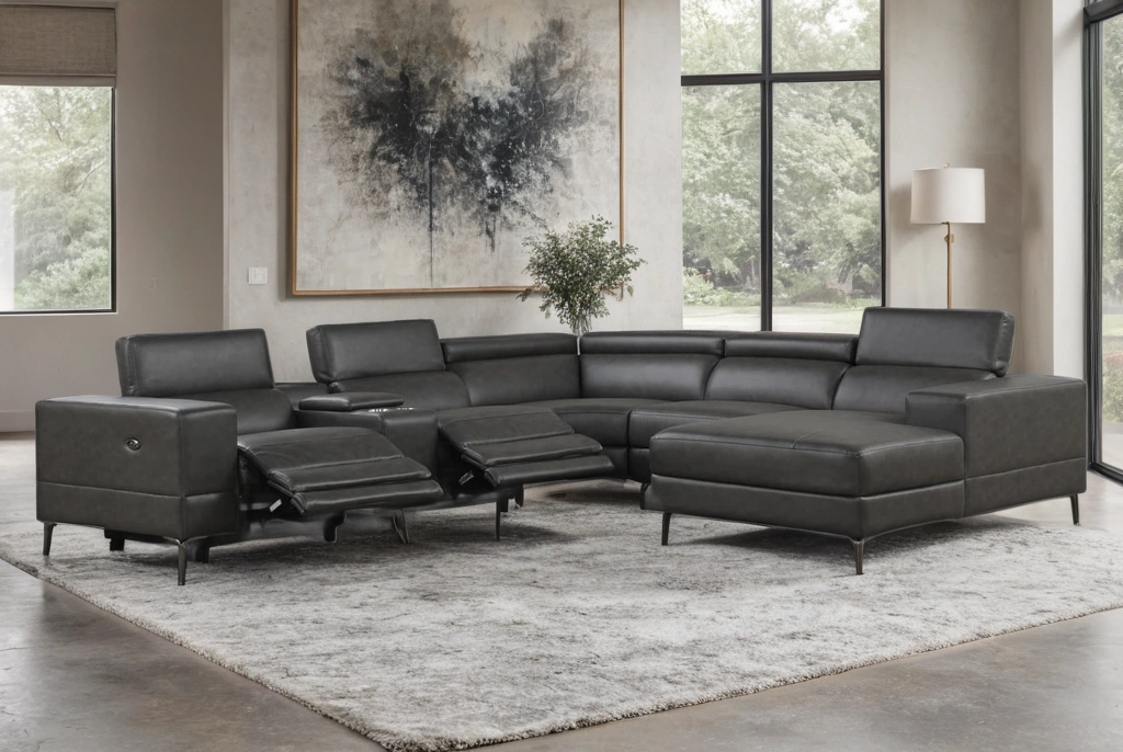 gray power reclining sectional with chaise and adjustable headrests modern design