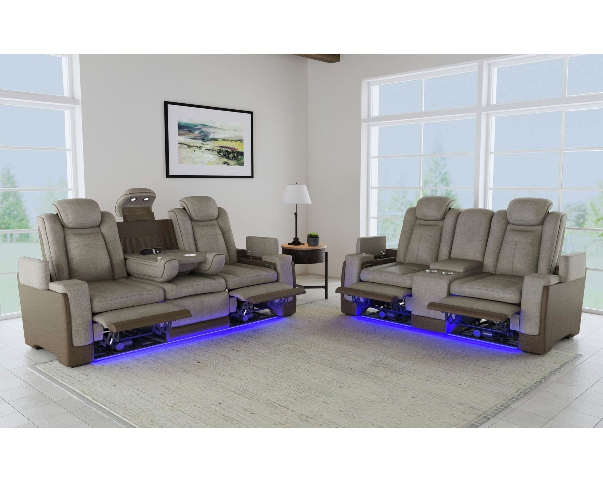 Lantana Brown/Grey Reclining Sofa & Loveseat Set - Image 2