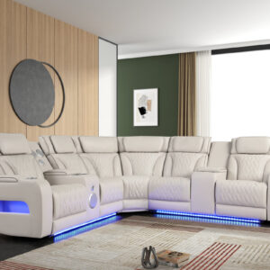 sand color power reclining sectional with LED lights and power headrests